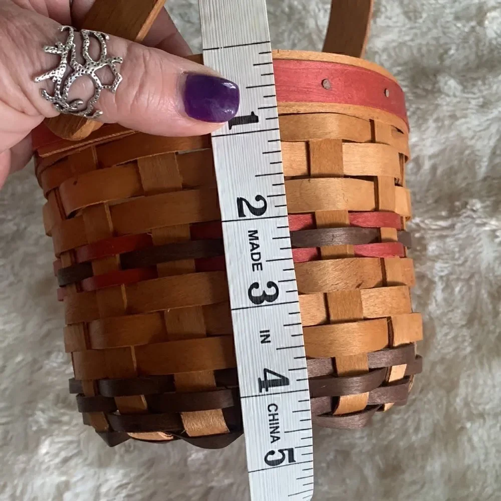 Henn Workshops Woven Wooden Basket w/Handle Hand Crafted Vintage 1998